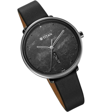 Titan Neo Quartz Analog with Day and Date Black Dial Leather Strap Watch For Women - 2763QL01 image