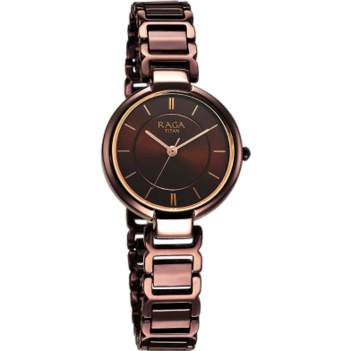 Titan Raga Delight Brown Dial Analog Metal Strap Watch For Women image