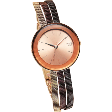 Titan Raga Delight Rose Gold Dial Stainless Steel Strap Watch - 95153KM01 image