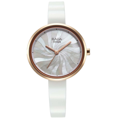 Titan Raga Memoirs Quartz Analog Mother Of Pearl Dial With White Ceramic Strap Watch For Women - 95253KD01 image