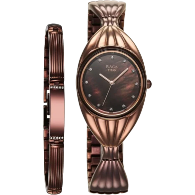 Titan Raga Memoirs Quartz Analog Mother Of Pearl Dial With Brown Metal Strap Watch For Women - 95254QM01 image