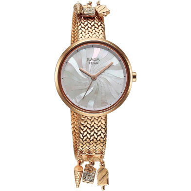 Titan Raga Memoirs Quartz Analog Rose Gold Dial With Rose Gold Metal Strap Watch For Women - 95254WM01 image