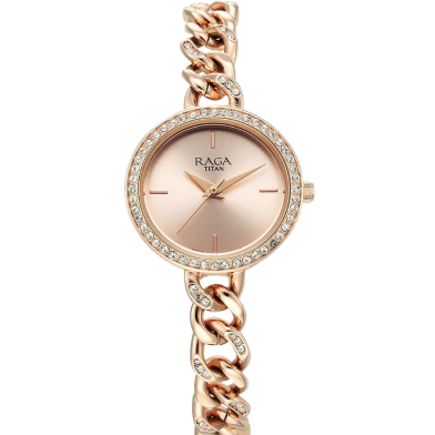 Titan Raga Showstopper Quartz Analog Rose Gold Round Dial Rose Gold Metal Strap Watch For Women - 95288WM01 image