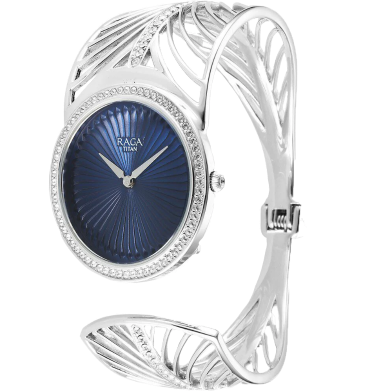Titan Raga Silver Quartz Analog Blue Dial With Sterling Silver Metal Strap And Case Watch For Women (Large) - 95221VM01 image