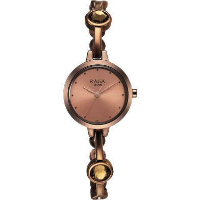 Titan Raga Viva Quartz Analog Rose Gold Dial Brown Metal Strap Watch for Women - 2576QM01 image