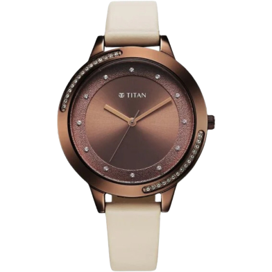 Titan Razzle Dazzle Quartz Analog Brown Dial Leather Strap Watch For Women - 2764QL01 image