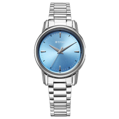 Titan Slim Square Quartz Analog with Date Blue Dial With Silver Color Stainless Steel Strap Watch For Women - 95291SM01 image