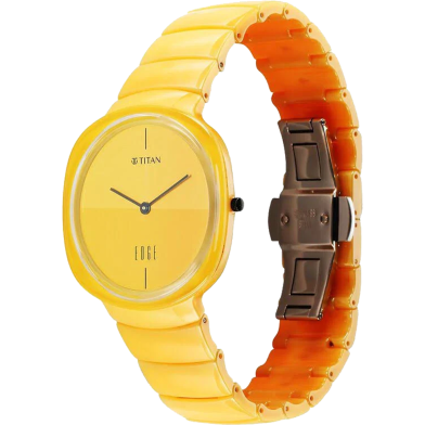 Titan Squircle Camo Quartz Analog Yellow Dial Ceramic Strap Watch For Unisex- 1841QC08 image