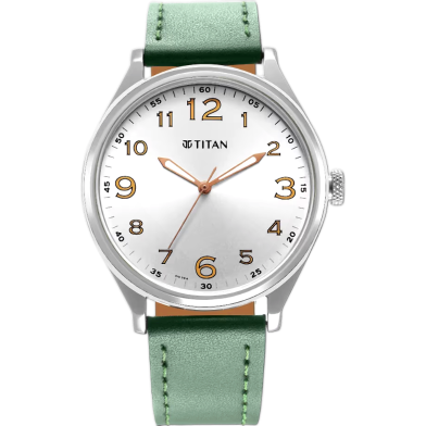 Titan Urban Analog Silver White Dial Leather Strap Watch For Men image
