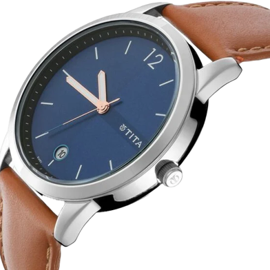 Titan Workwear Blue Dial Leather Strap Watch - 1866SL01 image