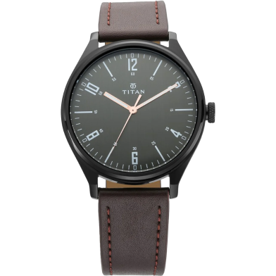 Titan Workwear Watch with Black Dial and Brown Leather Strap - 1802NL01 image
