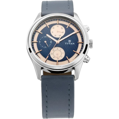 Titan Workwear Watch with Blue Dial and Blue Leather Strap - 1805SL02 image
