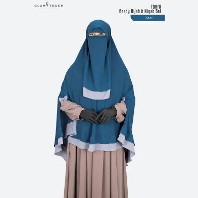 Glam Touch Tohfa Ready Hijab Niqab Set | Teal image