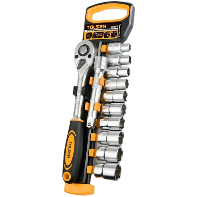 Tolsen 12 Pcs 1/2 inch Drive Quick Release Reversible Ratchet Handle with Sockets Set Industrial Series image
