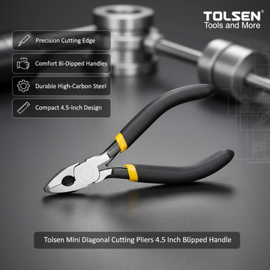 Tolsen Mini Diagonal Cutting Pliers 4.5 Inch Bi-Dipped Handle - 10033 Slide 2