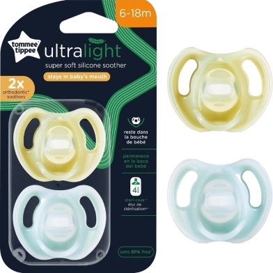 Tommee Tippee Ultra-Light Silicone Soother, Symmetrical Orthodontic Design, BPA Free 6-18 Months , Set of 2 image