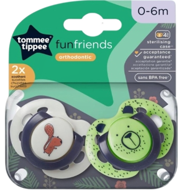 Tommee Tippee 2pcs 0-6month Babies Fun Friends Soothers / Pacifiers for Newborns, Symmetrical Orthodontic Design image