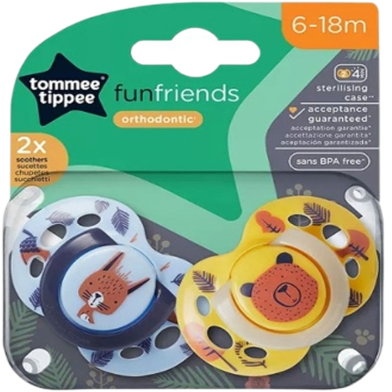Tommee Tippee 2pcs 6-18month Babies Fun Friends Soothers / Pacifiers for Newborns, Symmetrical Orthodontic Design image
