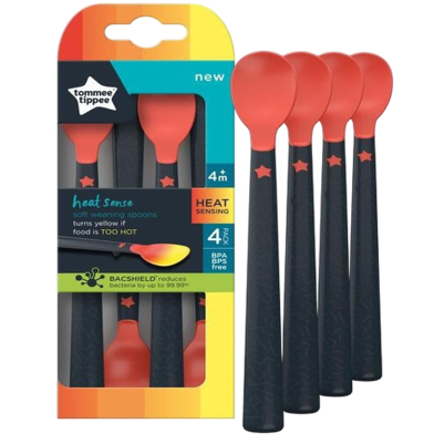 Tommee Tippee 4pcs Spoon 4m Plus Heat Sense Weaning Spoons with BACSHIELD Antibacterial Technology and Long Anti-Slip Handles image