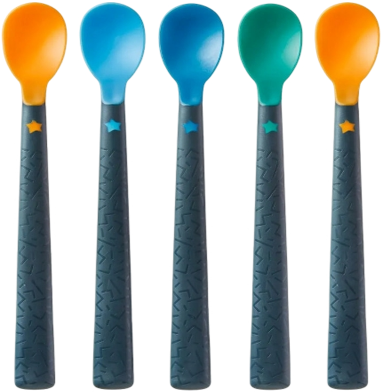 Tommee Tippee Softee Weaning Spoons 5pcs Set for 4M Plus Babies with Bacshield Antibacterial Technology and Long Anti-Slip Handles image