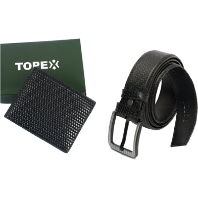 Topex Top Quality Cow Genuine Leather Belt and Wallet COMBO image