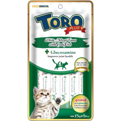 Toro Plus Cat Treat - White Meat Tuna with Cod Fish For All Age Cats (15g x 5) | plus Glucosamine - Improve Joint Health | Cat Snacks image
