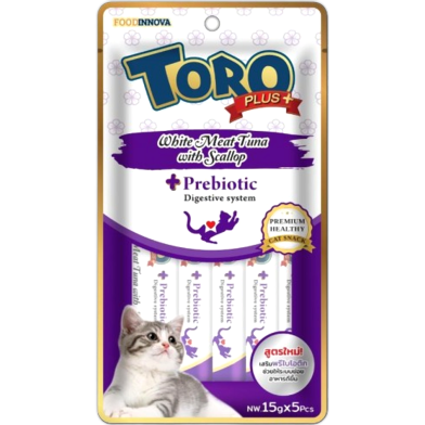Toro Plus Cat Treat - White Meat Tuna with Scallop For All Age Cats (15g x 5) | plus Prebiotic - Digestive System | Cat Snacks image