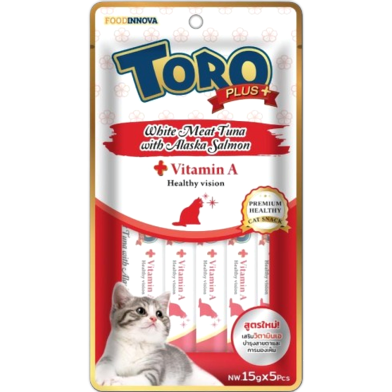 Toro Plus Cat Treat - White Meat Tuna with Alaska Salmon For All Age Cats (15g x 5) | plus Vitamin A - Healthy Vision | Cat Snacks image