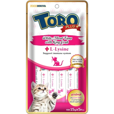 Toro Plus Cat Treat - White Meat Tuna with King Crab For All Age Cats (15g x 5) | plus L-Lysine - Support Immune System | Cat Snacks image