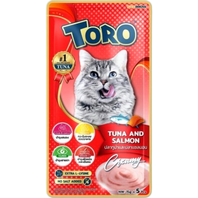 Toro Toro Lickable Cat Treat - Tuna and Salmon For All Age Cats (5*15g) | Cat Snacks image
