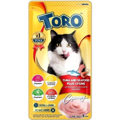 Toro Toro Lickable Cat Treat - Tuna and Seafood For All Age Cats (5*15g) | Cat Snacks image