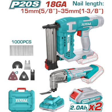 Total TOSLI24021 Li-ion Cordless Nailer Plus Multif Unction Tool (20V) 2 Pcs image