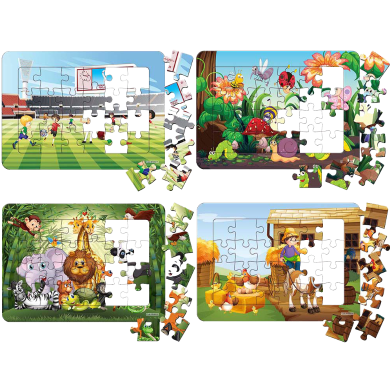 Town Store Mixed Series 1 - 24 Pcs Jigsaw Puzzles Duplex Paper Board for Kids Educational Brain Teaser Boards Toys (4 Packs) image