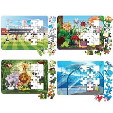 Town Store Mixed Series 1 - 24 Pcs Jigsaw Puzzles Duplex Paper Board for Kids Educational Brain Teaser Boards Toys (4 Packs) image
