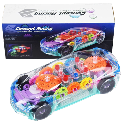 Transparent Racing Car Toy – 3D Gear Simulation with Light, Sound and 360° Rotation for Kids image