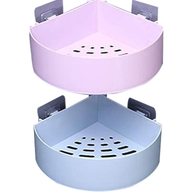 Triangle Bathroom Shelf – Wall Mounted Corner Rack for Shampoo, Soap and Toiletries (Multicolor) image