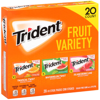 Trident Fruit Variety Sugar Free Gum Box 20 Pack X 14Stick image