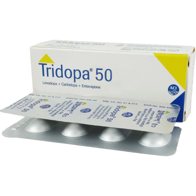 Tridopa 50 mg, 12.5 mg , 200 mg Tablet 4's Strip image