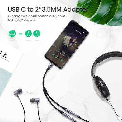 UGREEN 30732 USB Type C Male to 3.5mm 2 Female Audio Cable Space Gray 25cm AV144 Slide 2