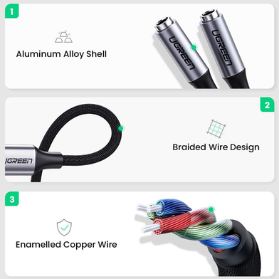 UGREEN 30732 USB Type C Male to 3.5mm 2 Female Audio Cable Space Gray 25cm AV144 Slide 4