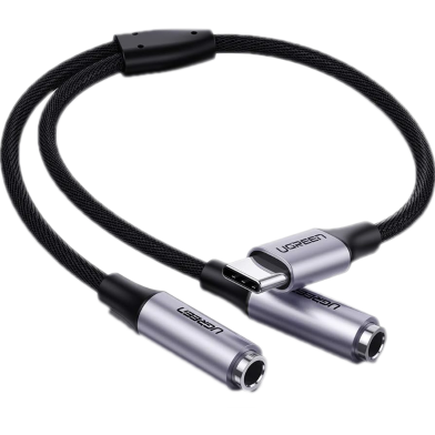 UGREEN 30732 USB Type C Male to 3.5mm 2 Female Audio Cable Space Gray 25cm AV144 image