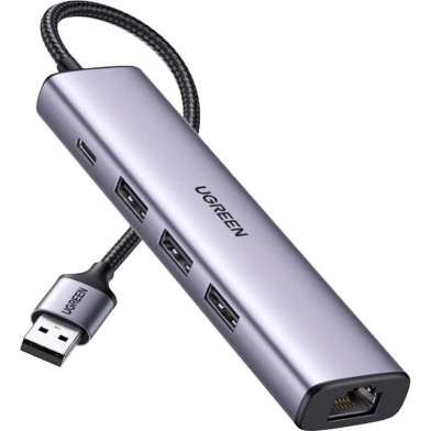 UGREEN 60554 USB3.0 to 3×USB3.0 Plus RJ45 Gigabit Ethernet Adapter Type-C Power Supply CM475 image