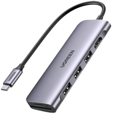 UGREEN 70411 USB-C to 2 Ports USB3.0-A Hub Plus HDMI Plus TF/SD with PD Power Supply (Space Gray) CM195 image