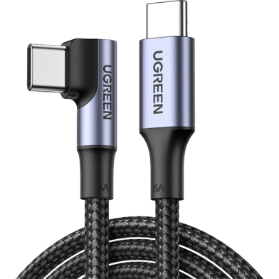 UGREEN 70643 USB-C 2.0 to Angled USB-C M/M Cable Aluminium Shell with Braided 1m (Black) US334 image