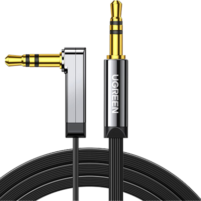 UGREEN( AV119) 10728 3.5mm Male to 3.5mm Male Straigth to angle flat Cable 3m (Black) image