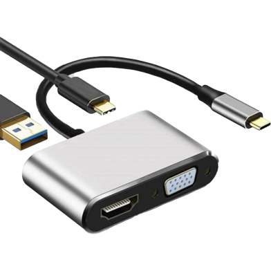 USB C Hub With Type C 4 In 1 USB Hub, Dual Screen Display, 4K HDMI/HDTV, VGA Adapter And USB 3.0 Charging - USB Hub image