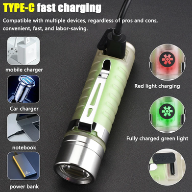 USB C Radium Based 8 Modes Rechargeable Powerful Led Flashlight Keychain With Tail Magnet And Uv Light Portable 800LM 1200LM Torch Slide 4