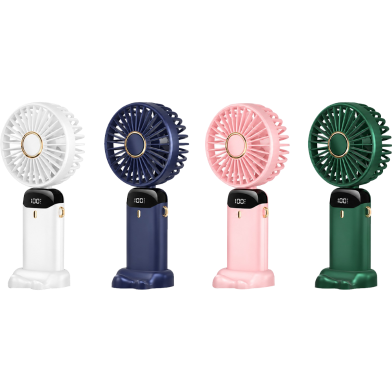 USB Handheld Mini Fan Foldable Portable Neck Hanging Fans 5 Speed USB Rechargeable Fan with Phone Stand and Display Screen image