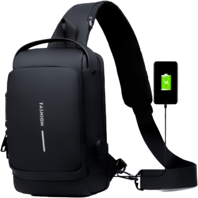 USB charging sport sling Anti-theft shoulder bag (Black shape) image