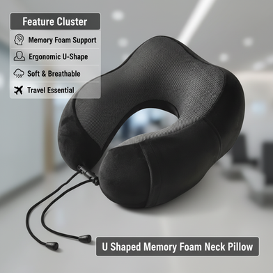 U Shaped Memory Foam Neck Pillows Soft Travel Pillow Massage Neck Pillow Sleeping Airplane Pillow Cervical Bedding - Neck Pillow (Black). Slide 2